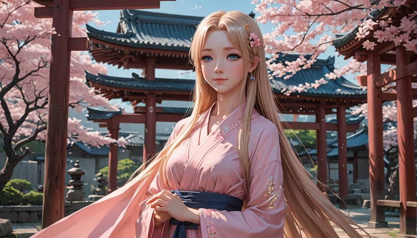 Anime Shrine Maiden in 3D Style