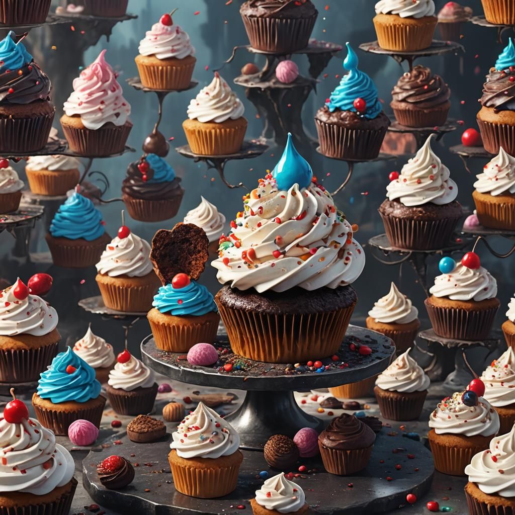 Detailed Matte Painting of Man Eating Cupcake