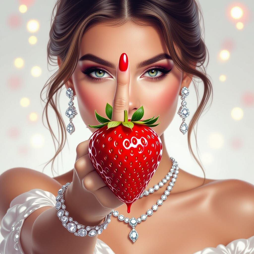 Strawberry Middle Finger: Surreal Digital Art