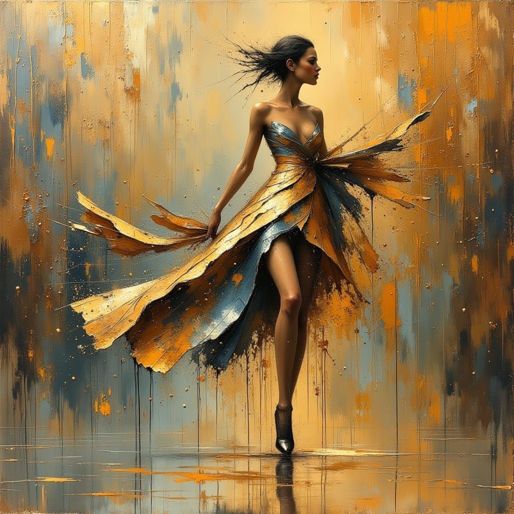 Model in Metallic Dress: Klimt and Thorp Inspired