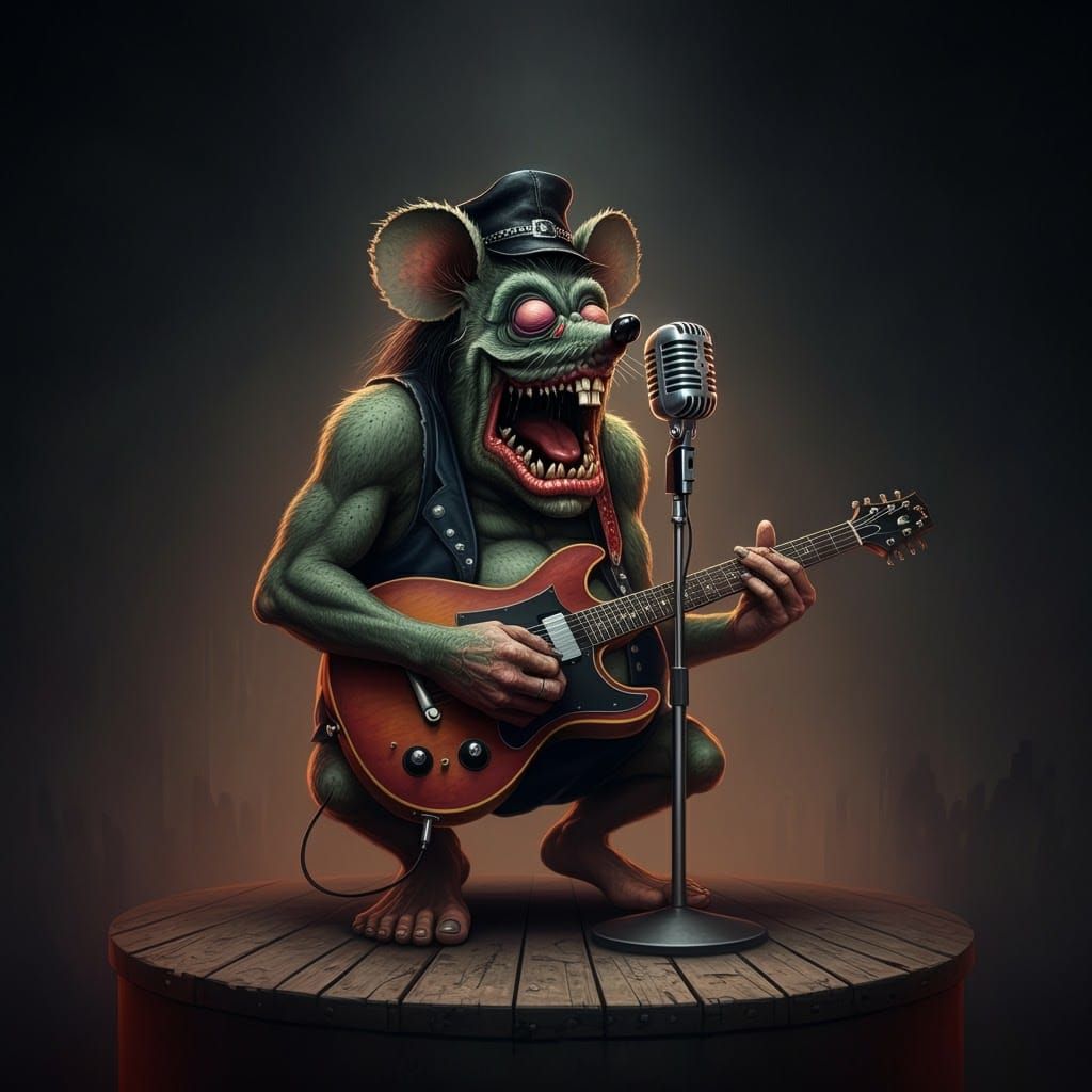 Rat Fink Monster Rocking Out on Stage