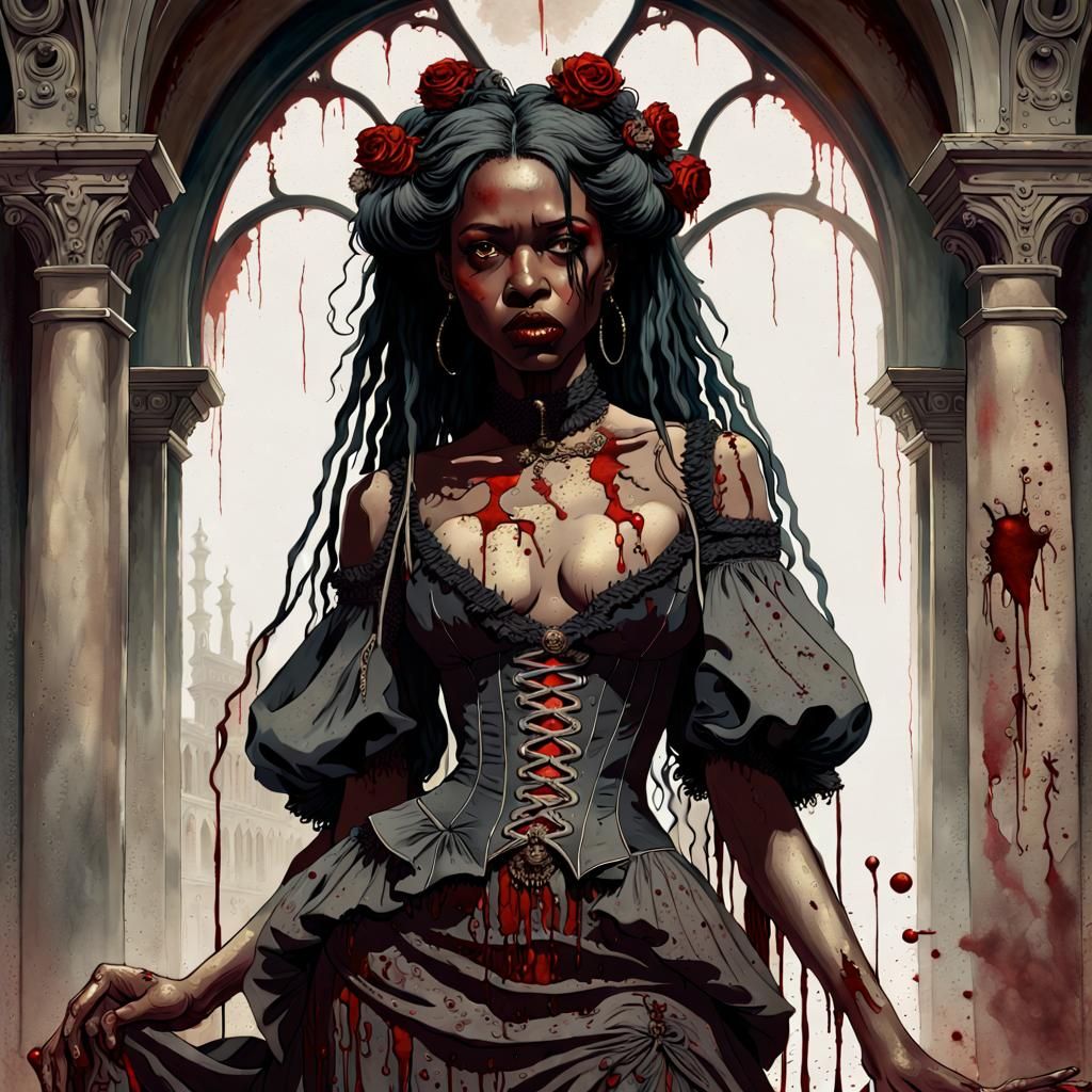African Vampiress in Renaissance Dress, Gothic Horror