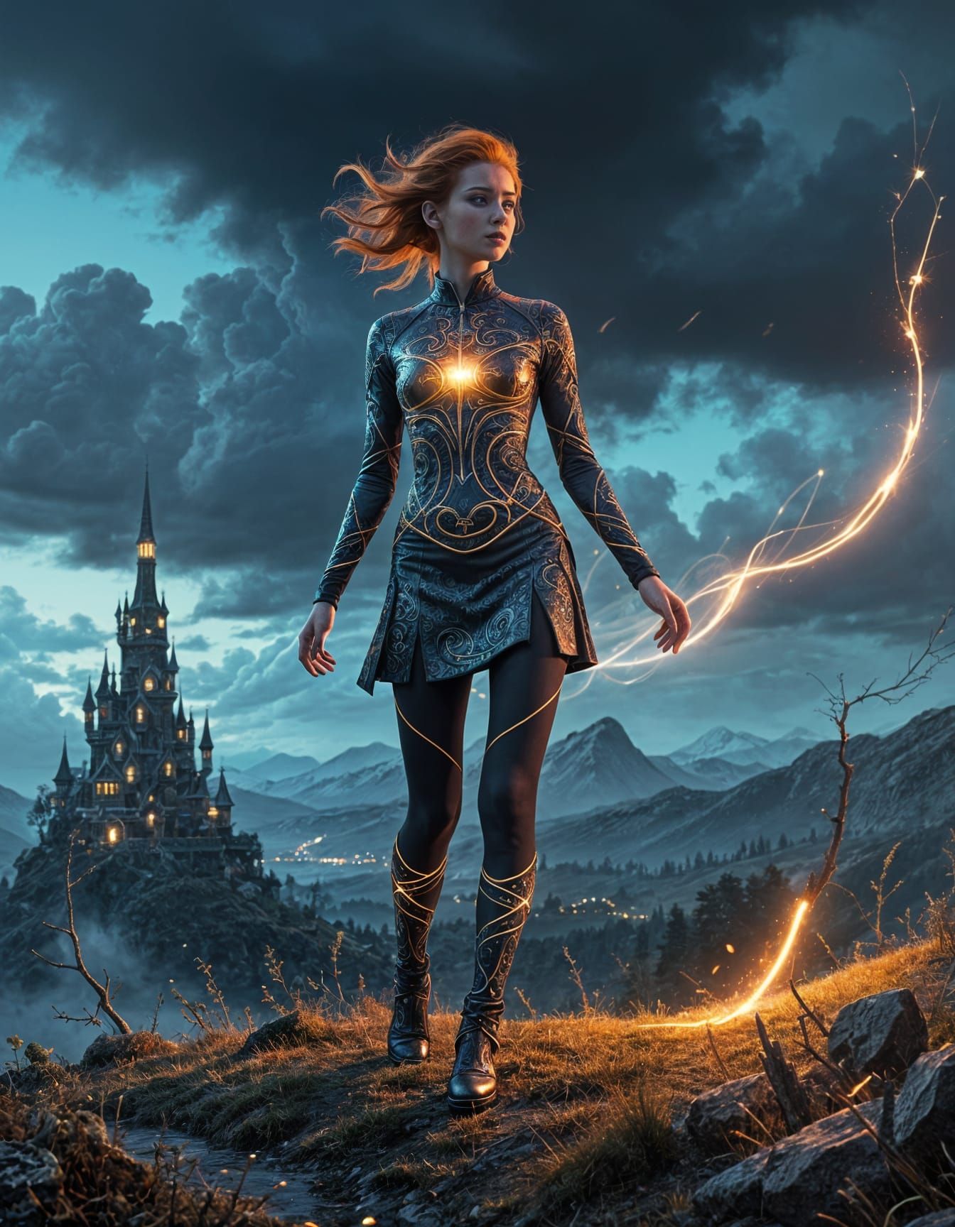 Young Woman in a Magical, Surreal Landscape