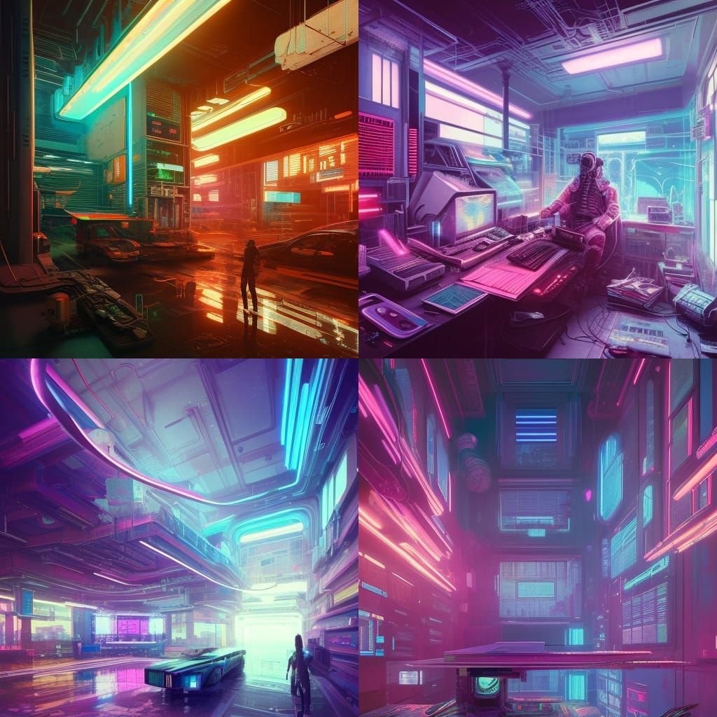 Cyberpunk Computer Interior in Synthwave Style