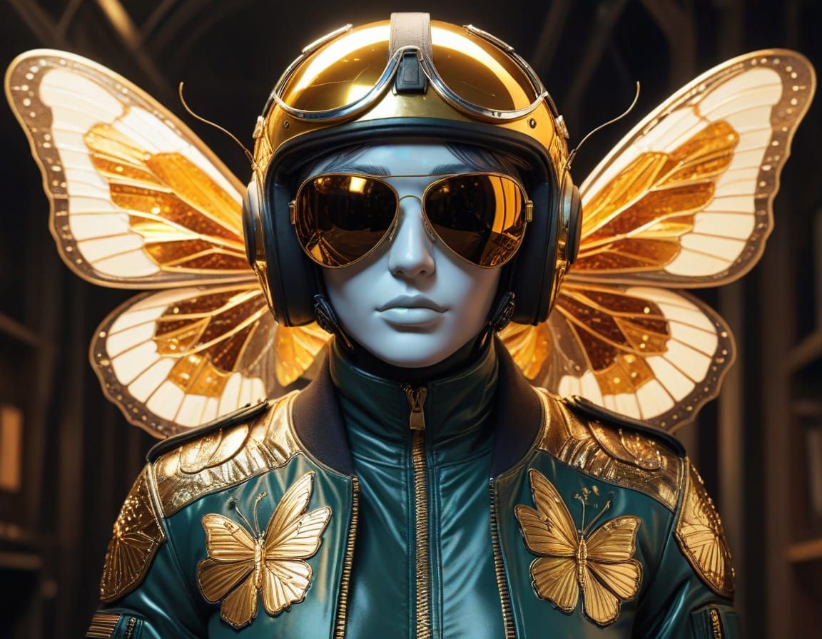Butterfly Top Gun Pilot in Graphic Novel Style