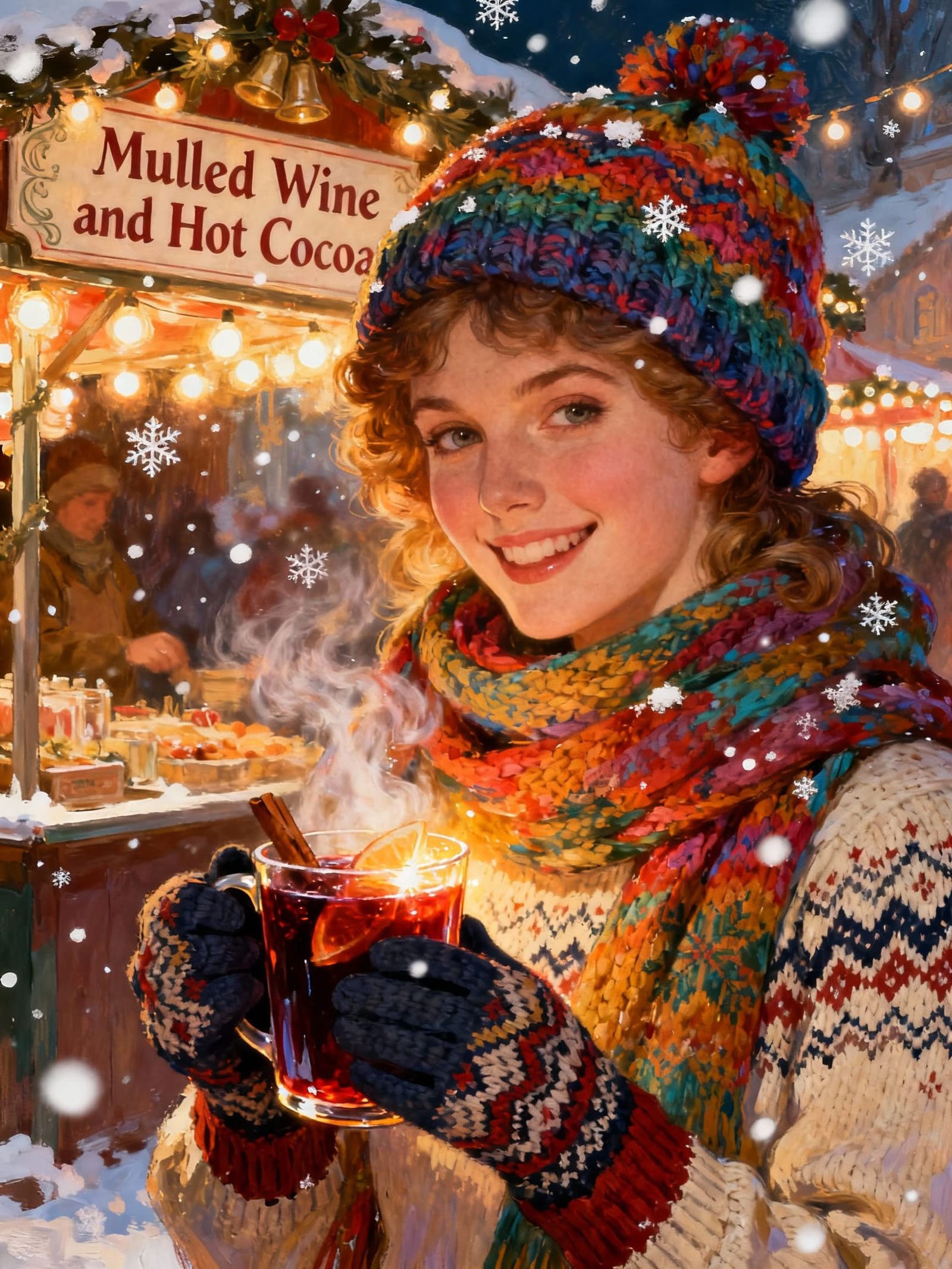Woman Enjoys Mulled Wine at Christmas Market