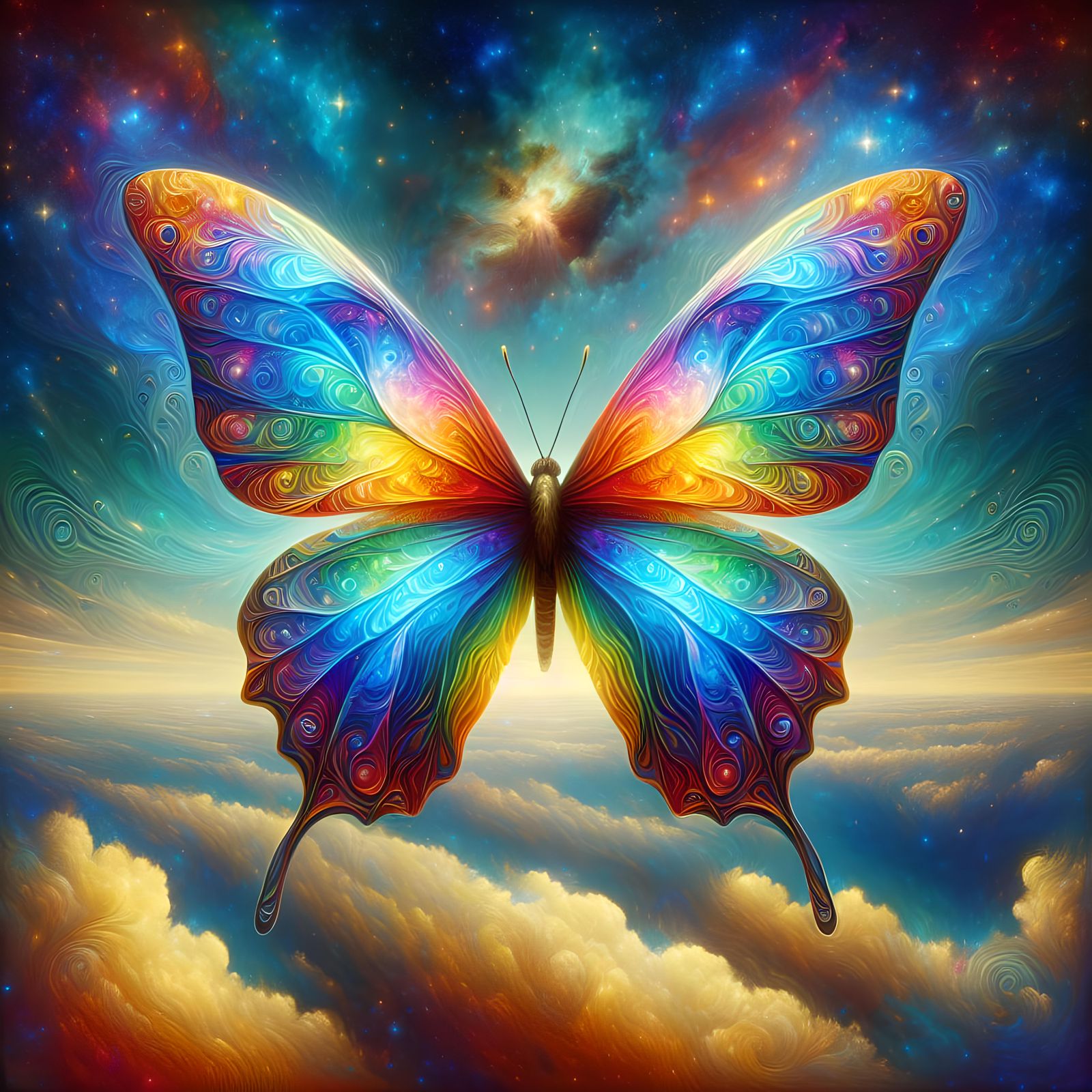 Rainbow Butterfly in Flight: Holographic Cosmic Art