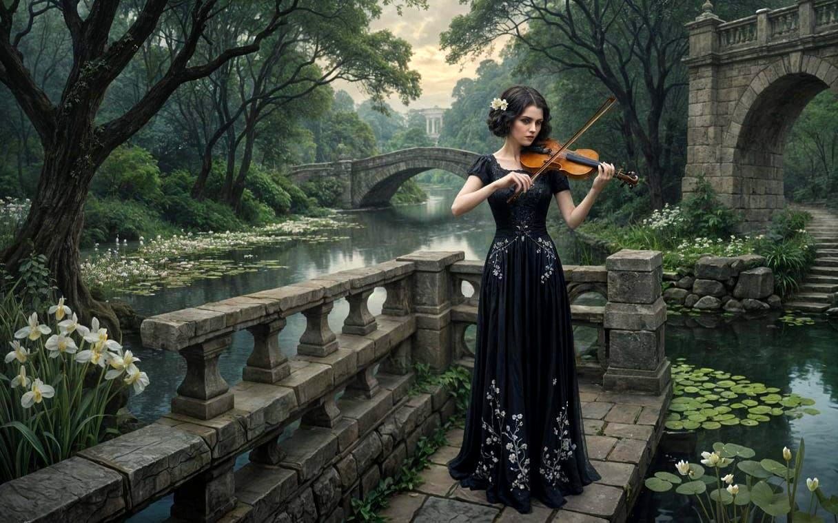 The bow strumming peacefully across the strings