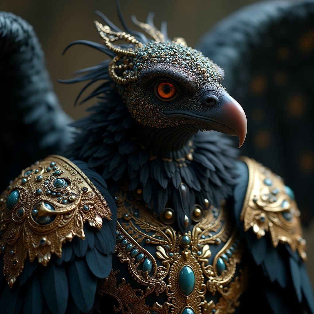 Regal Vulture Deity in Jewel-Encrusted Armor