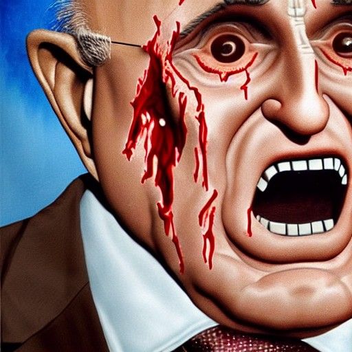 Dramatic Portrait of Man Howling and Bleeding