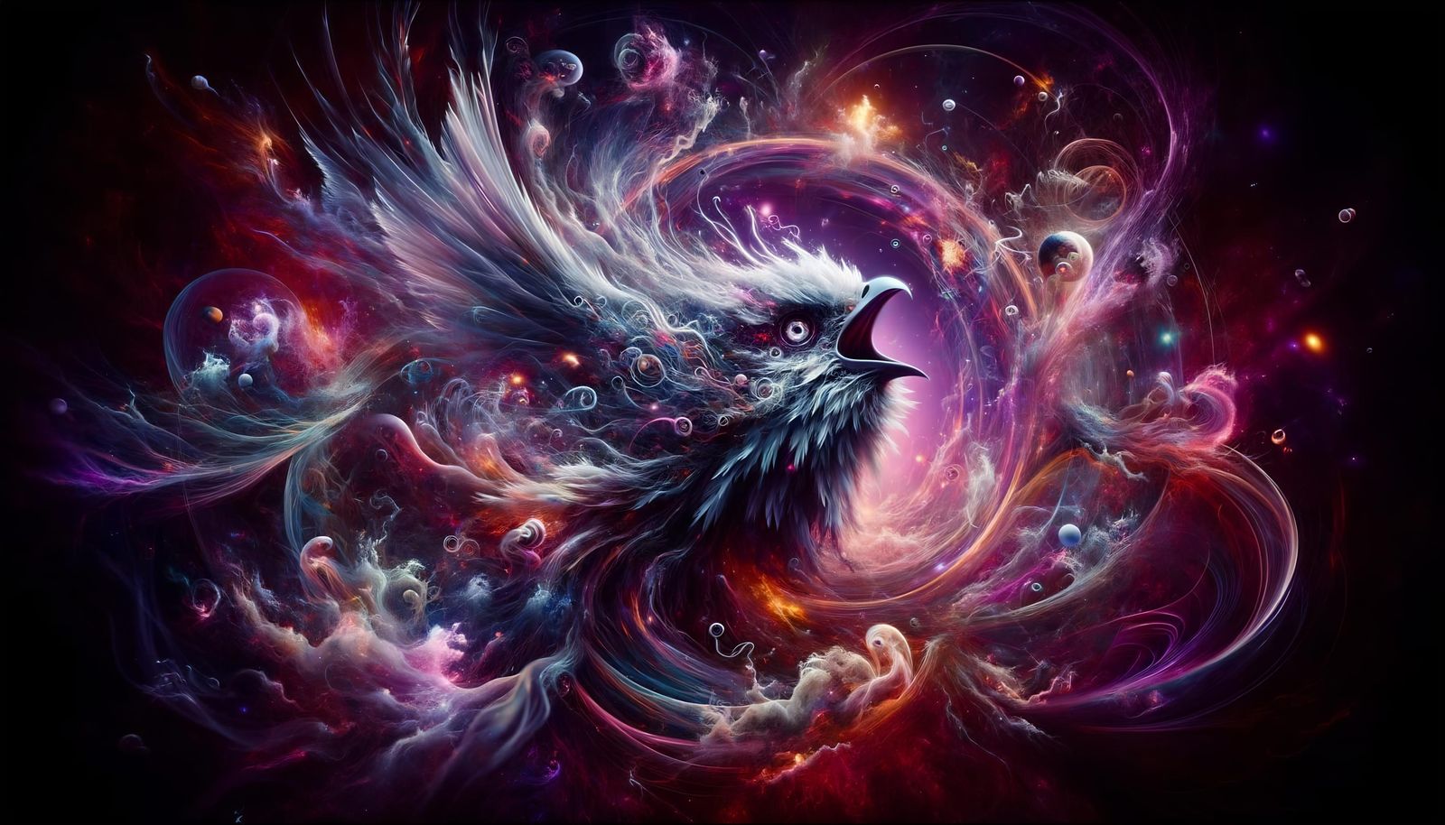 Psychic Bird in Chaotic Energy Swirl