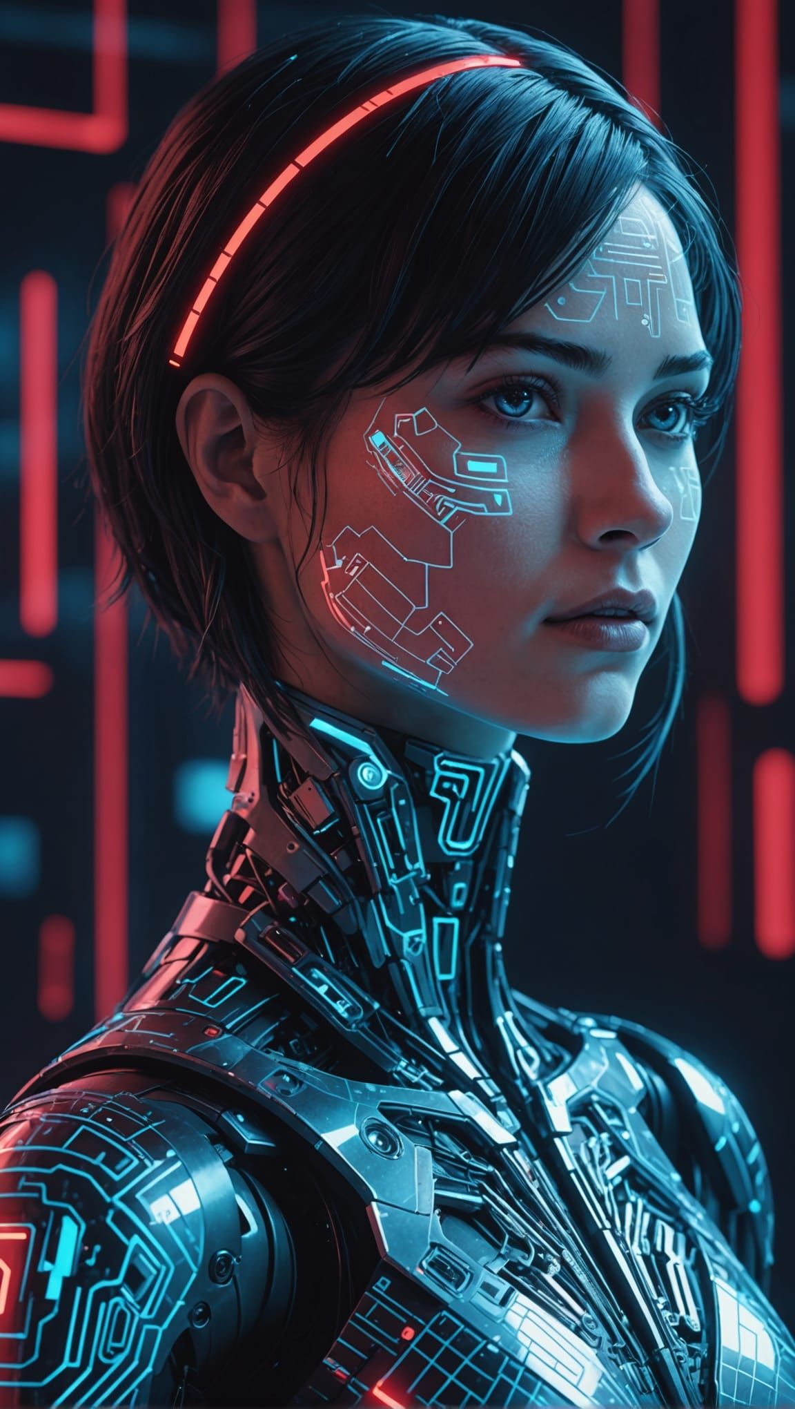 Holographic AI Cortana with Cybernetic Design