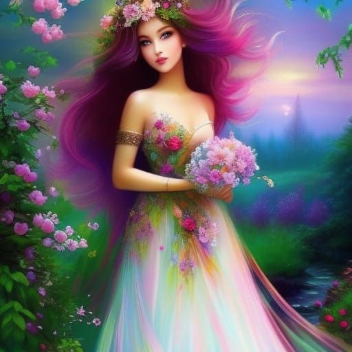 Whimsical Rose Fairy in Art Nouveau Style