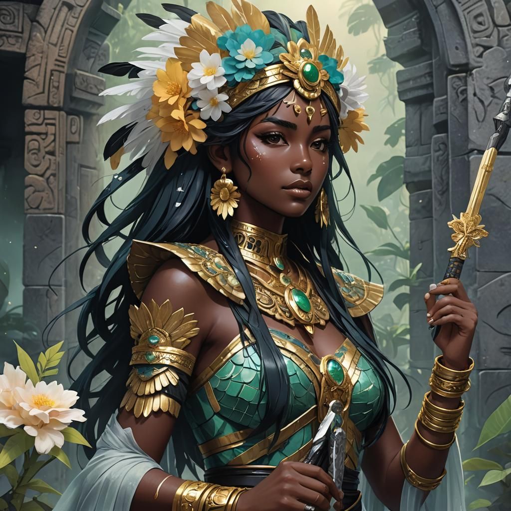 Anime Girl with Obsidian Sword in Vibrant Style