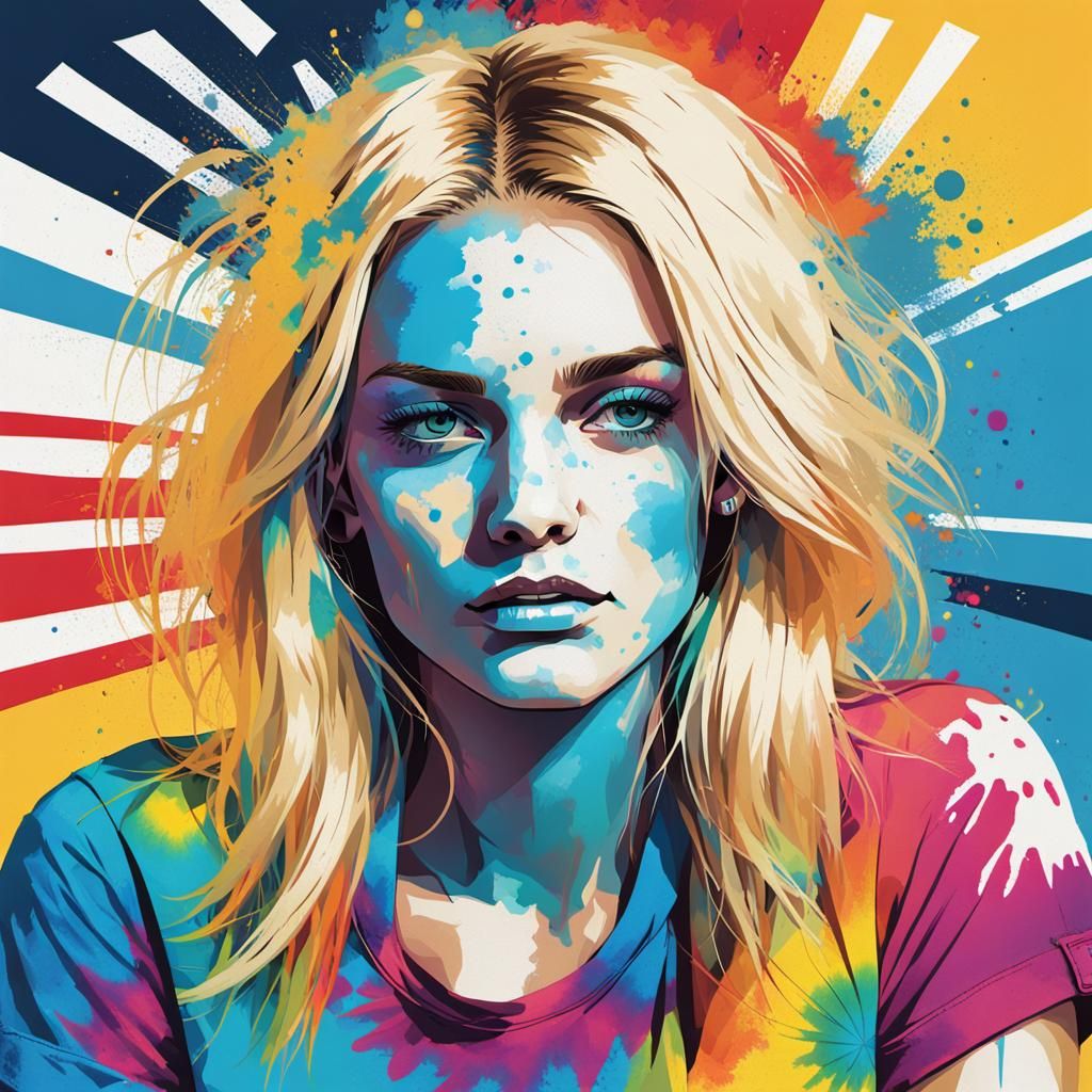 Hippie Girl in Pop Art Screen Print Style