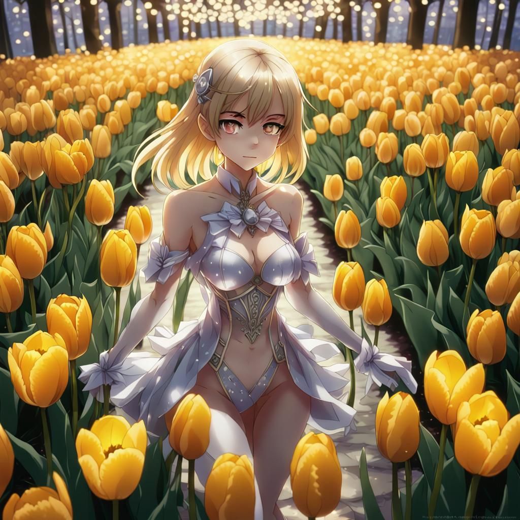 Sunny day in the tulip field