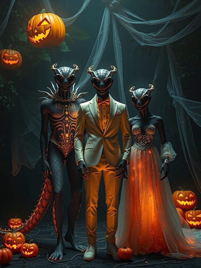 Bioluminescent Monsters at Psychedelic Prom, Syd Mead Style