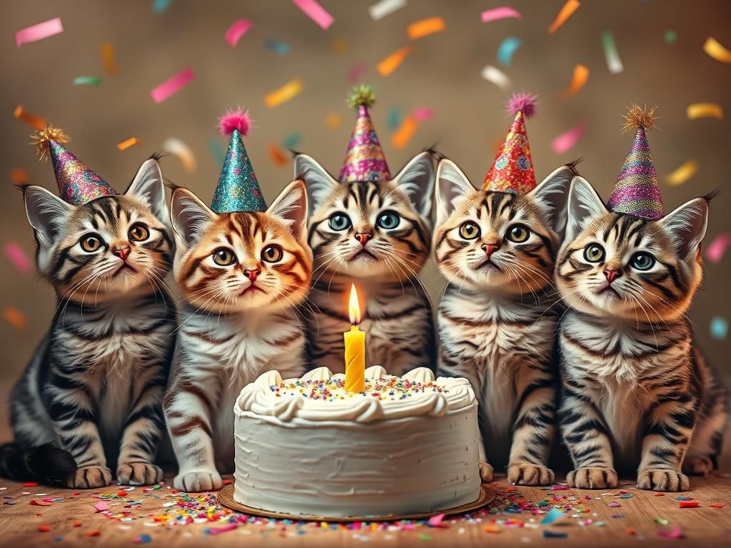 Adorable Cats Celebrate with Cake and Confetti