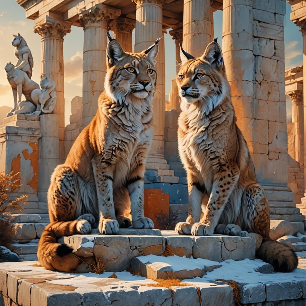 Lynx Conversation in Ancient Greek Ruins