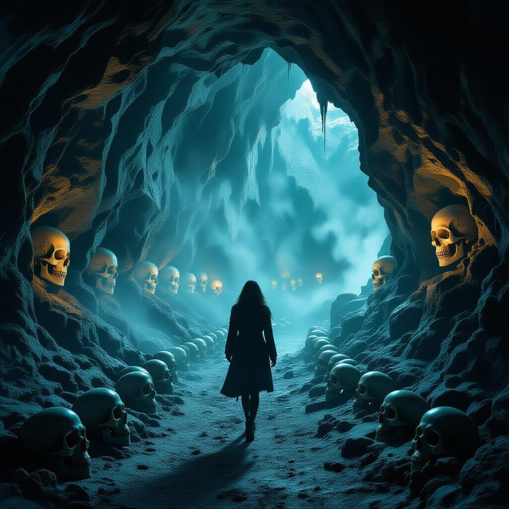 Eerie Cave of Bones: A Dark Surrealist Vision