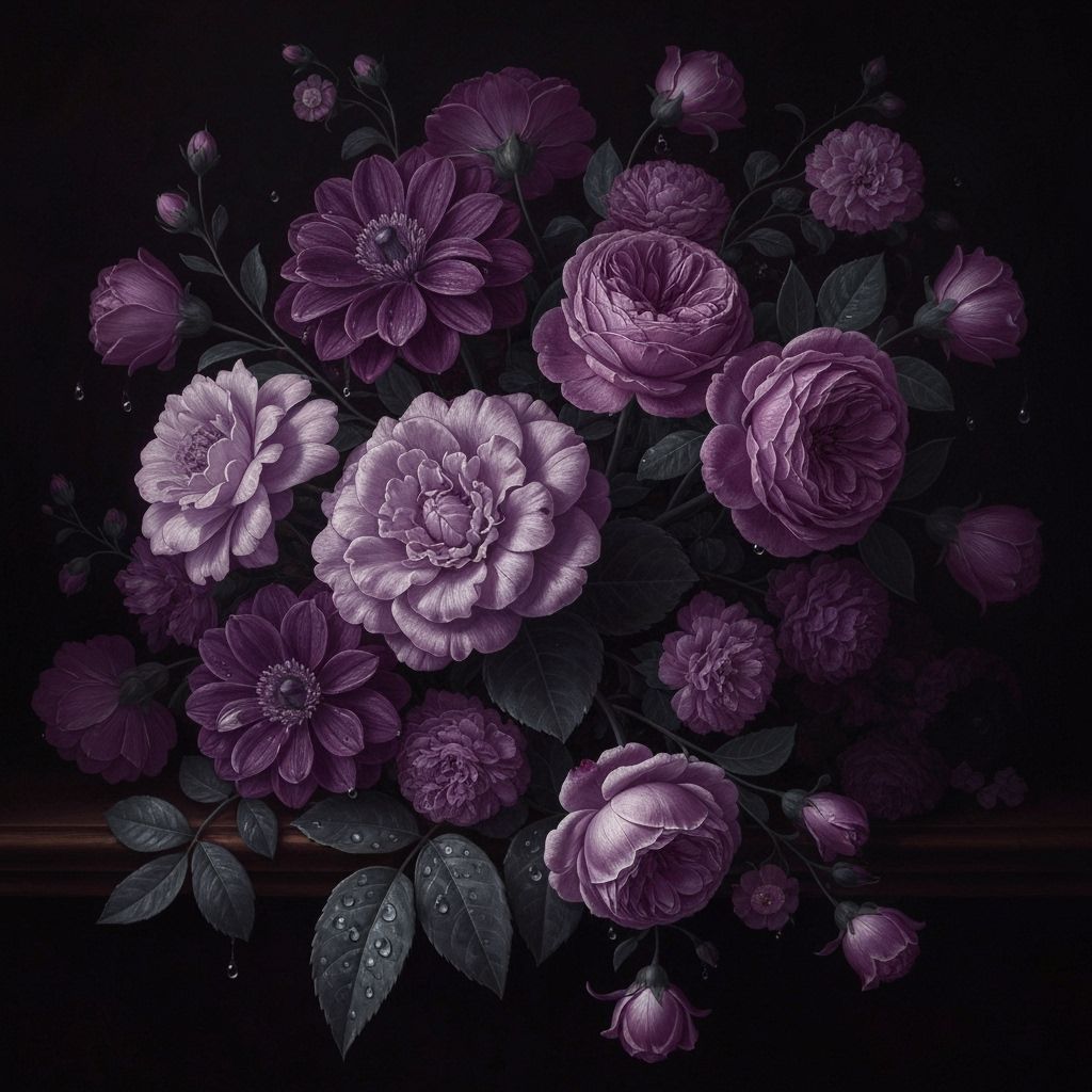 Opulent Baroque Floral Arrangement in Deep Violet