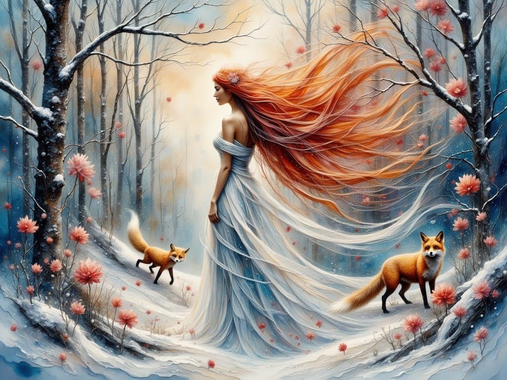 Ethereal Snow Maiden in Winter Forest