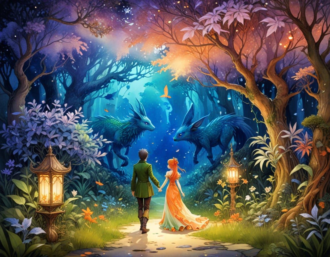 Vibrant Floral Fantasy Creatures in Whimsical Watercolor