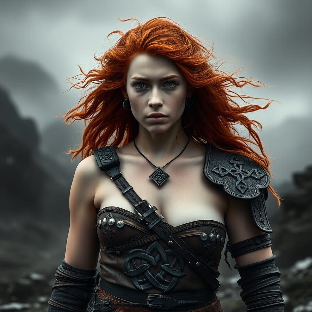 Redhead Celtic Warrior Woman in Mystical Realism
