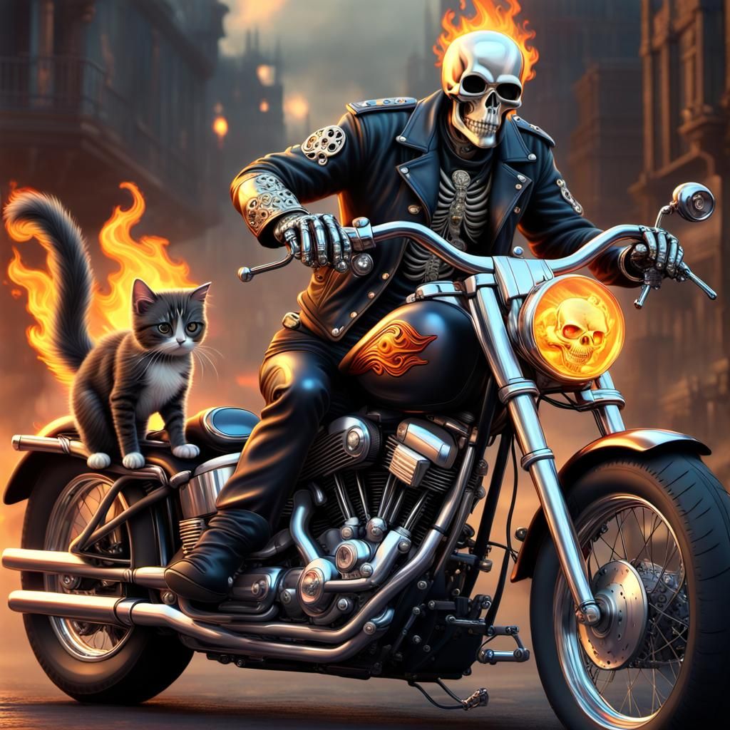 steampunk fully chromed reflective 
 flaming skeleton Ghost ...