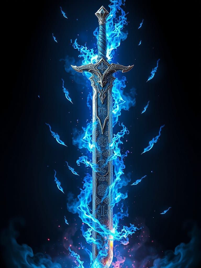 Legendary Anime Sword with Magmatic Magic Symbols and Blazin...