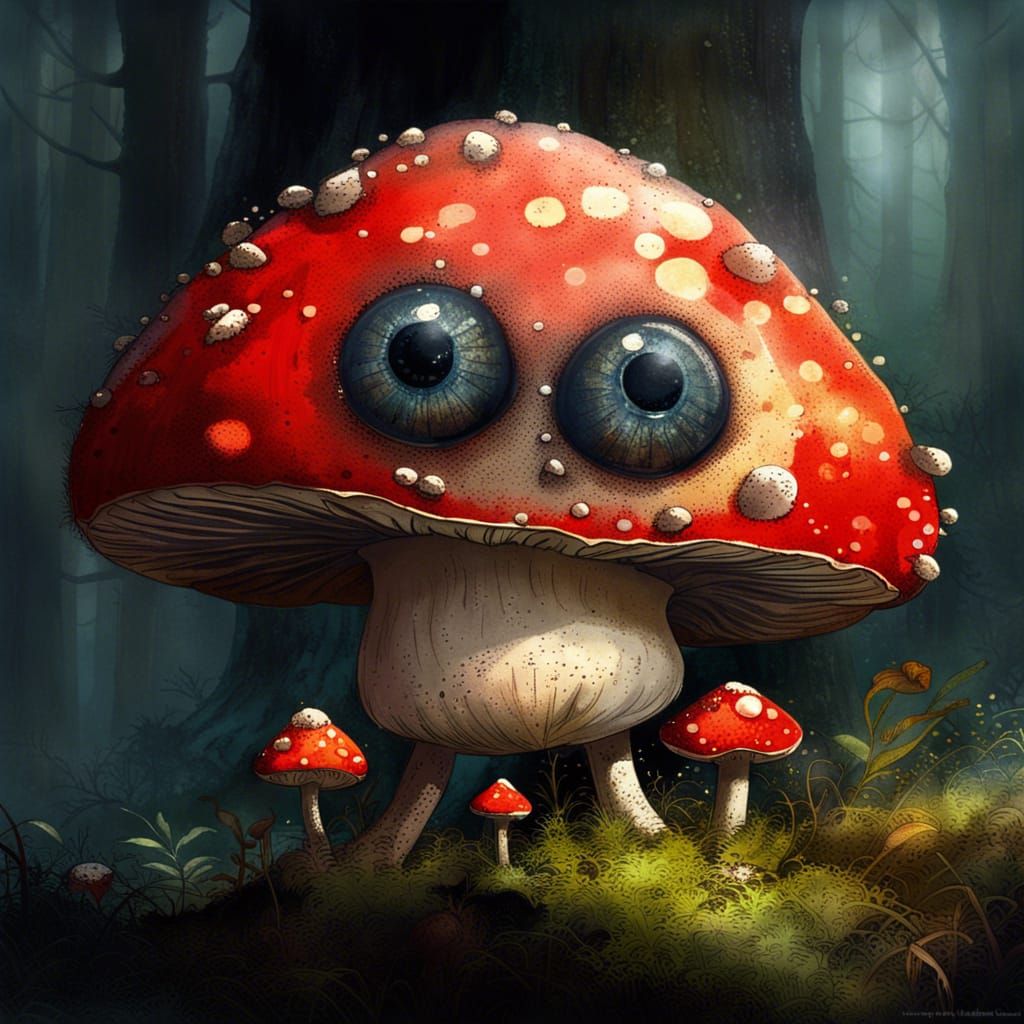 Chibi Fly Agaric Mushroom, Detailed Digital Art