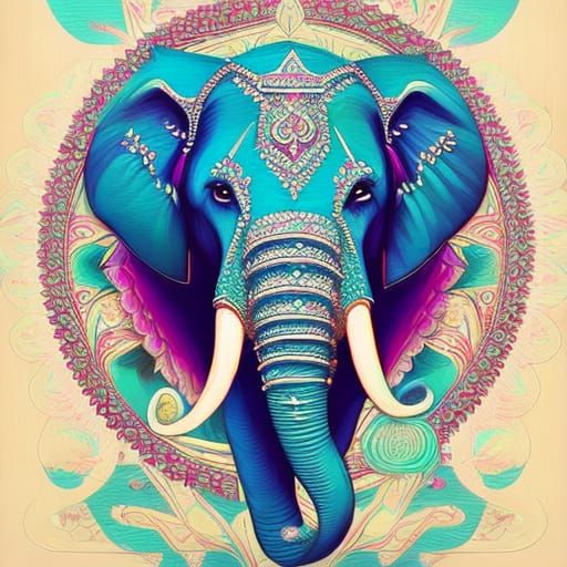 Ornate Blue Hindu Wedding Elephant Portrait