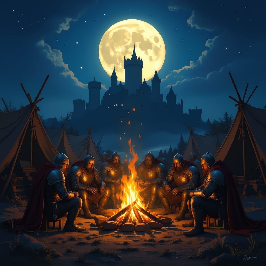 Knights at War Camp Under Distant Moon