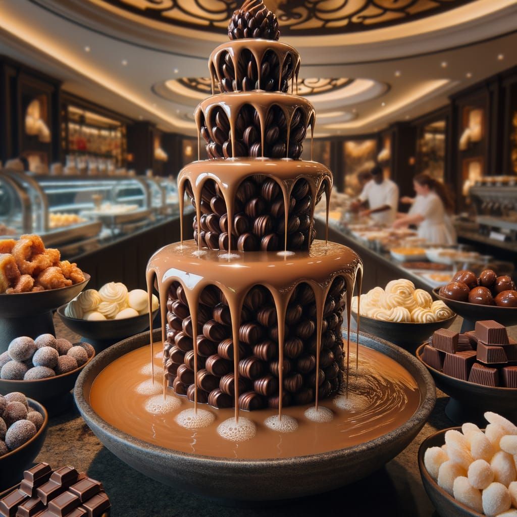 Chocolate Fountain Pouring Butterscotch Fondue