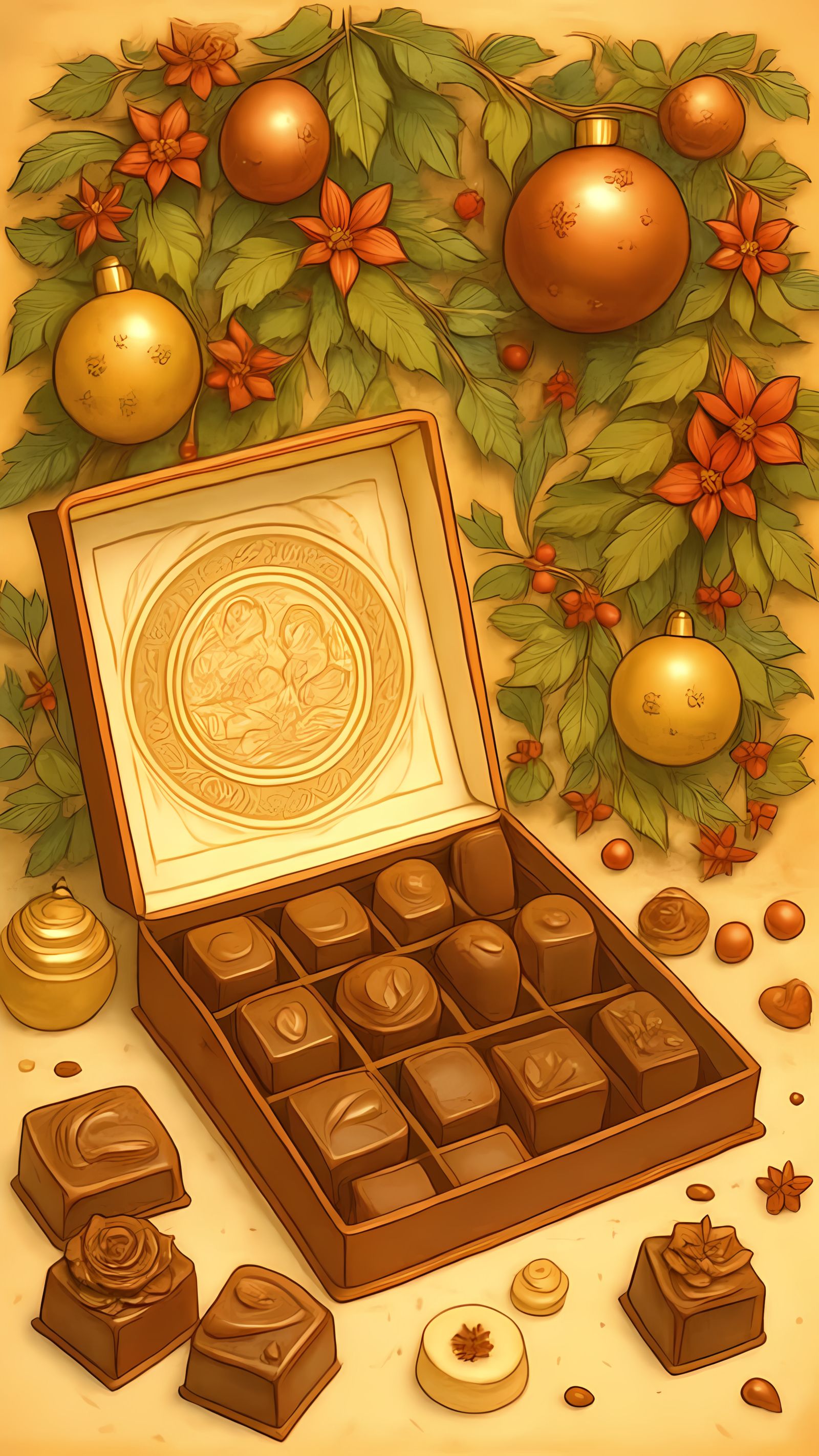 Retro Christmas Chocolates Victorian Style Oil Painting