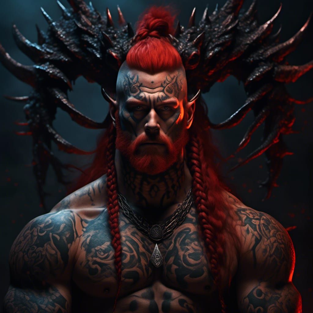 Viking Warrior with Dragon in Dark Fantasy Style