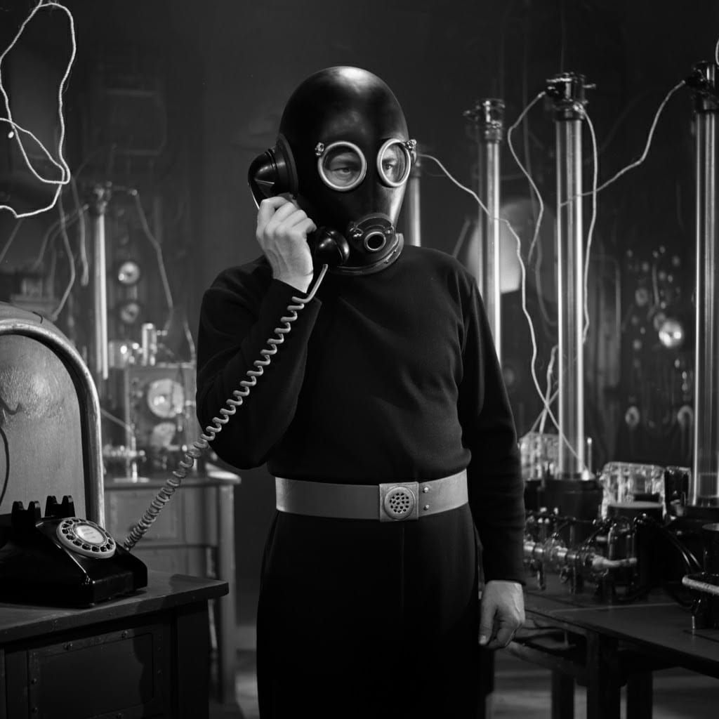 Retro Sci-Fi Lab Scene in Noir Style