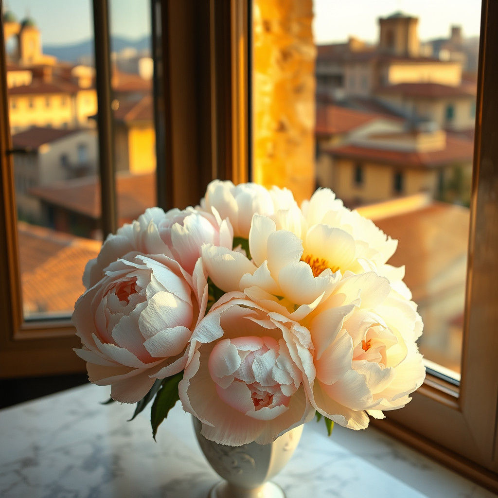 Peonies in Golden Light: An Impressionistic Florentine Scene