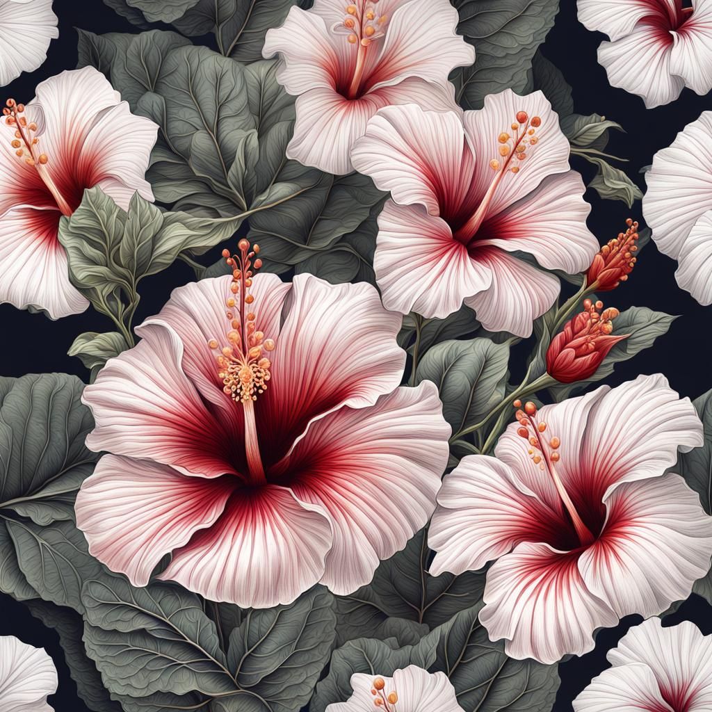 Detailed Botanical Drawing of Hibiscus Flower