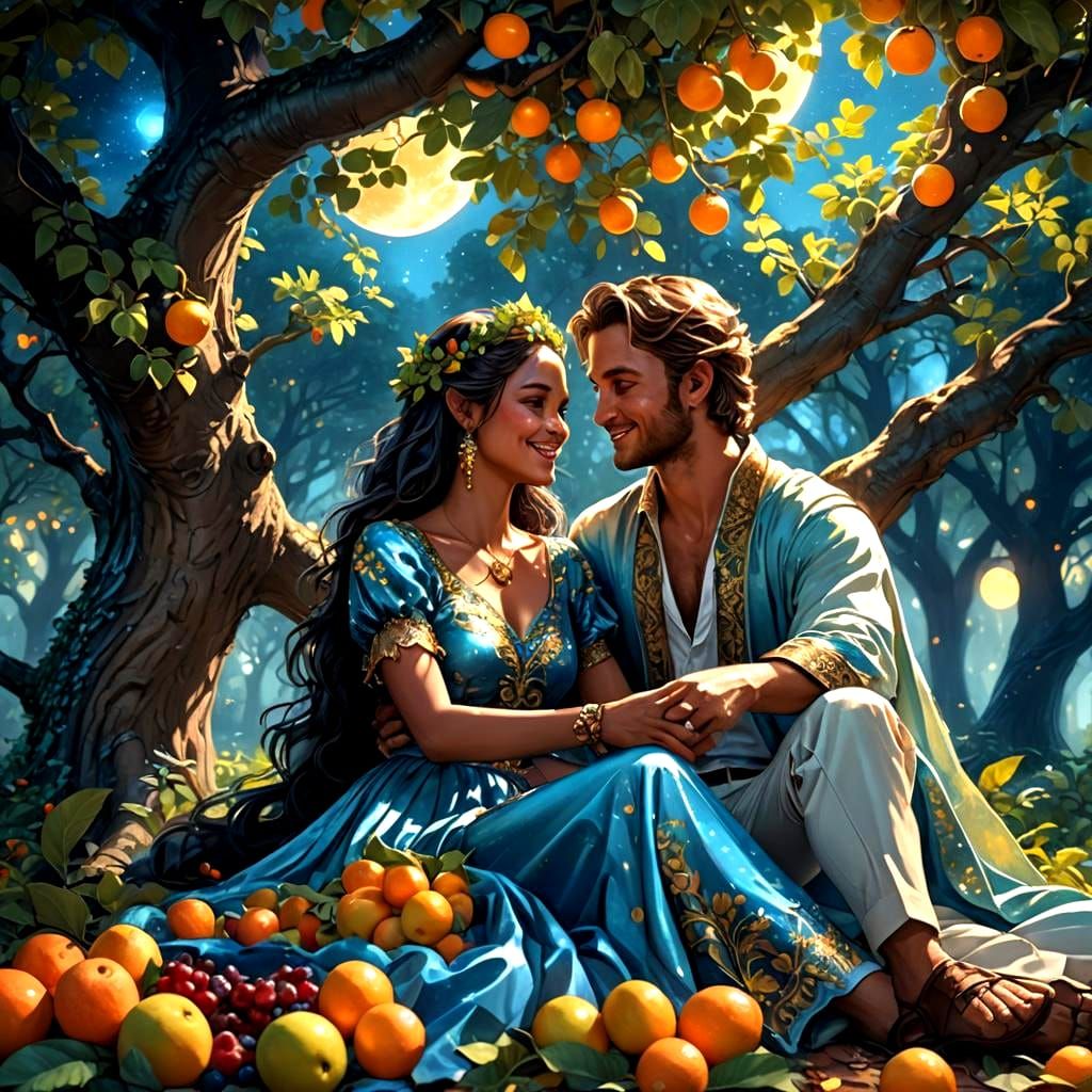 Happy Couple in Village with Blue Moon Lighting