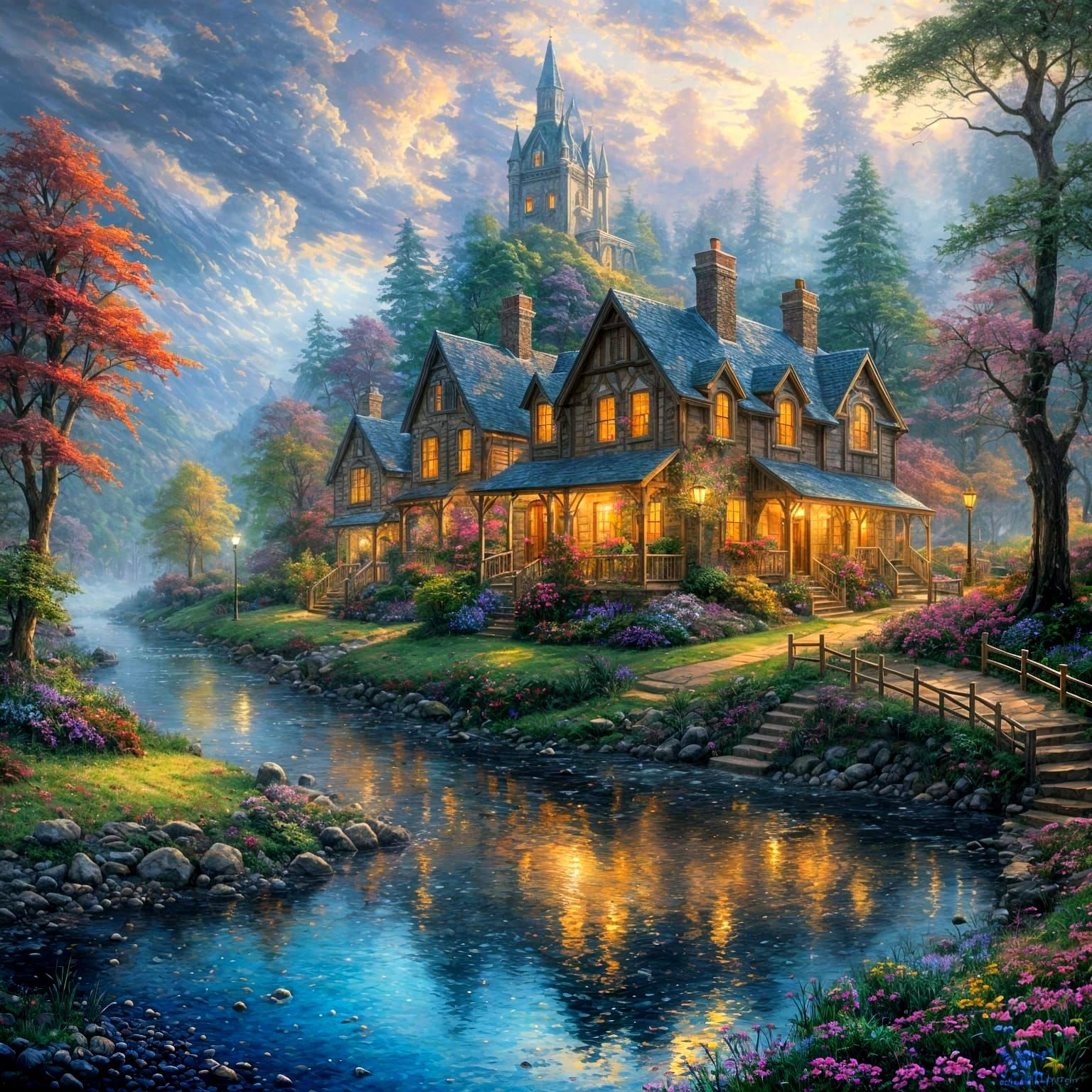 Surreal Evening Scene in Whimsical Style