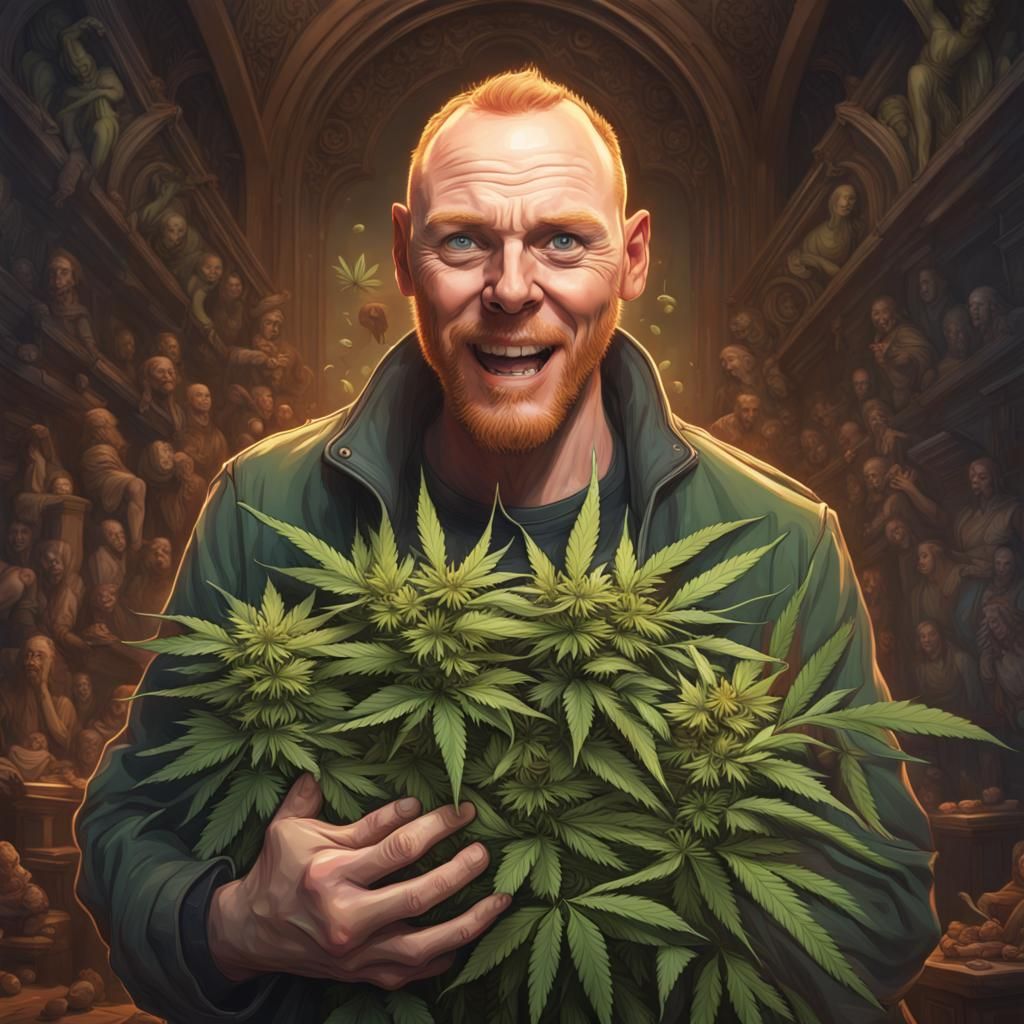 Bill Burr Portrait with Cannabis, Hyperdetailed Art