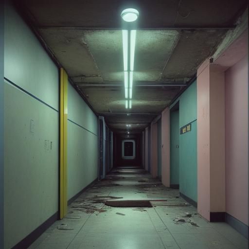 Liminal Space with Non-Euclidean Geometry in Vibrant Colors