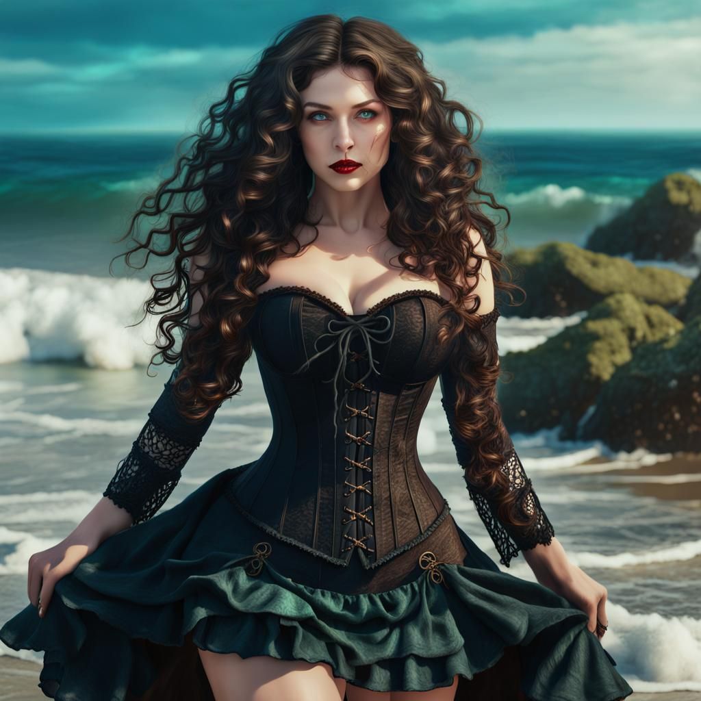 Summer Witch Performing Beach Witchcraft in Detailed Matte P...