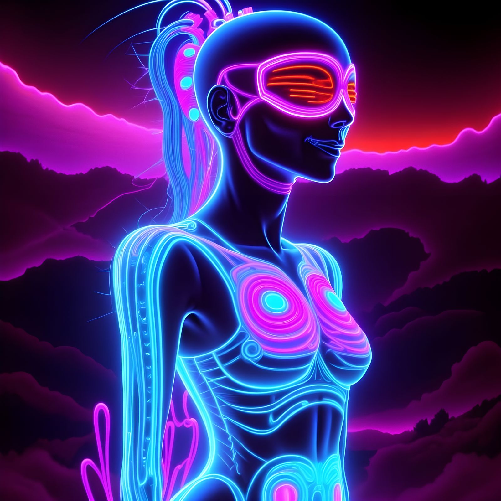 Athletic Woman in Vibrant Rough Neon Style