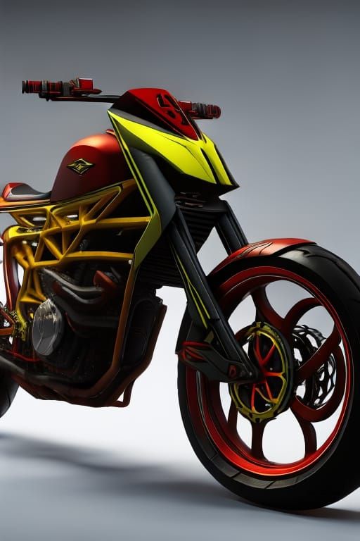 Custom Motorcycle with Twisted Forks in Hyperrealism