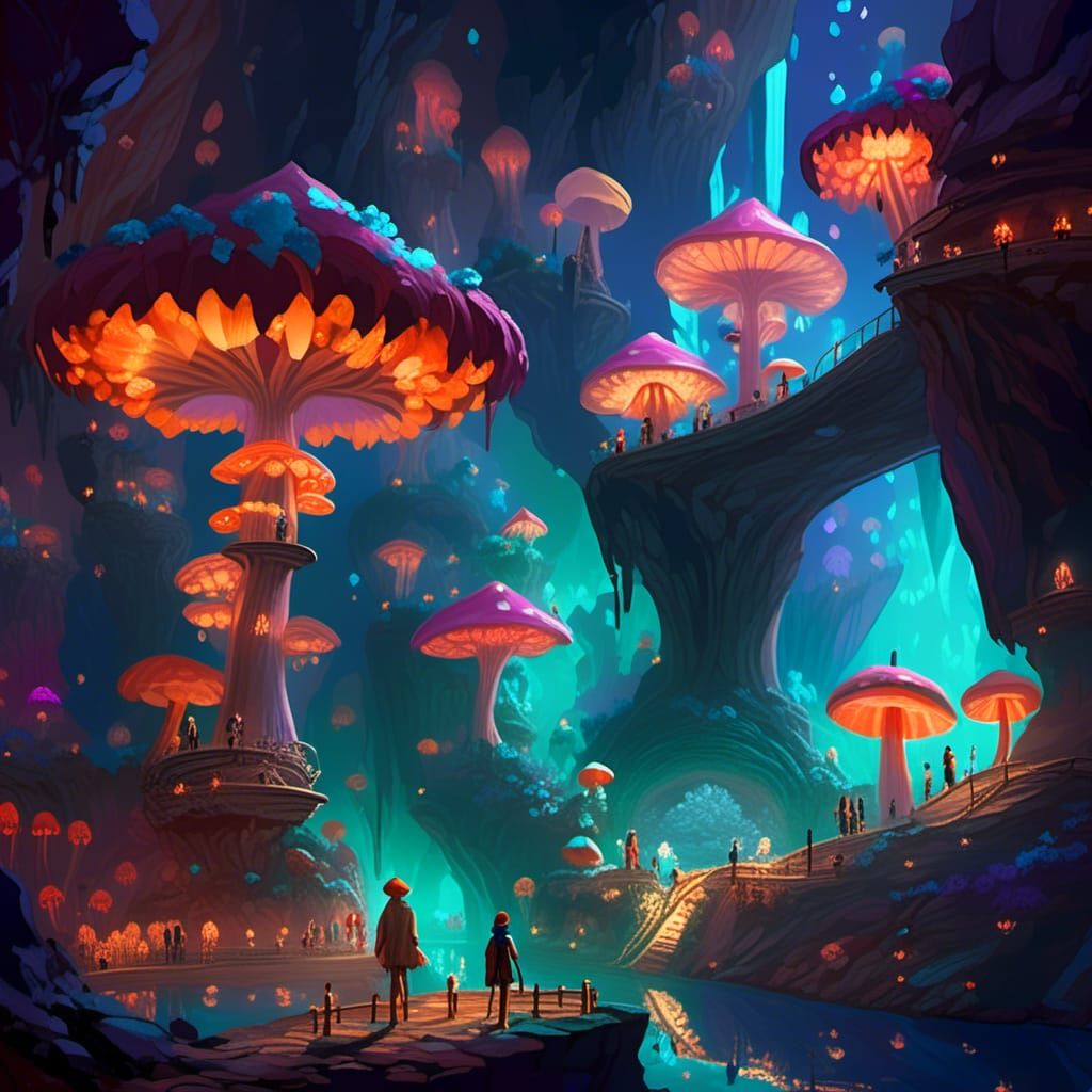 Mystical Mushroom Empire in Underground Cavern