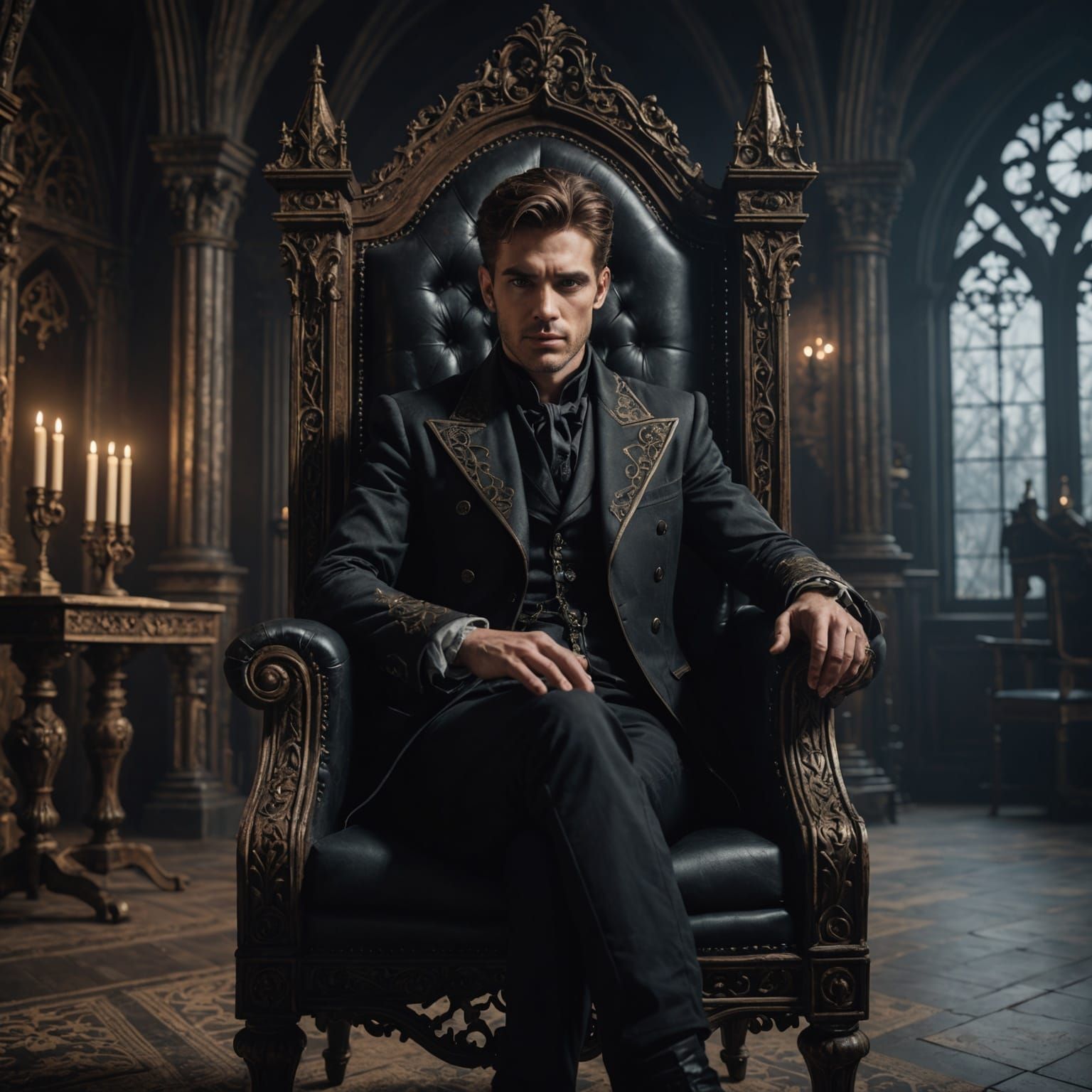 Gothic Man in Twinkling Light: Detailed Matte Painting