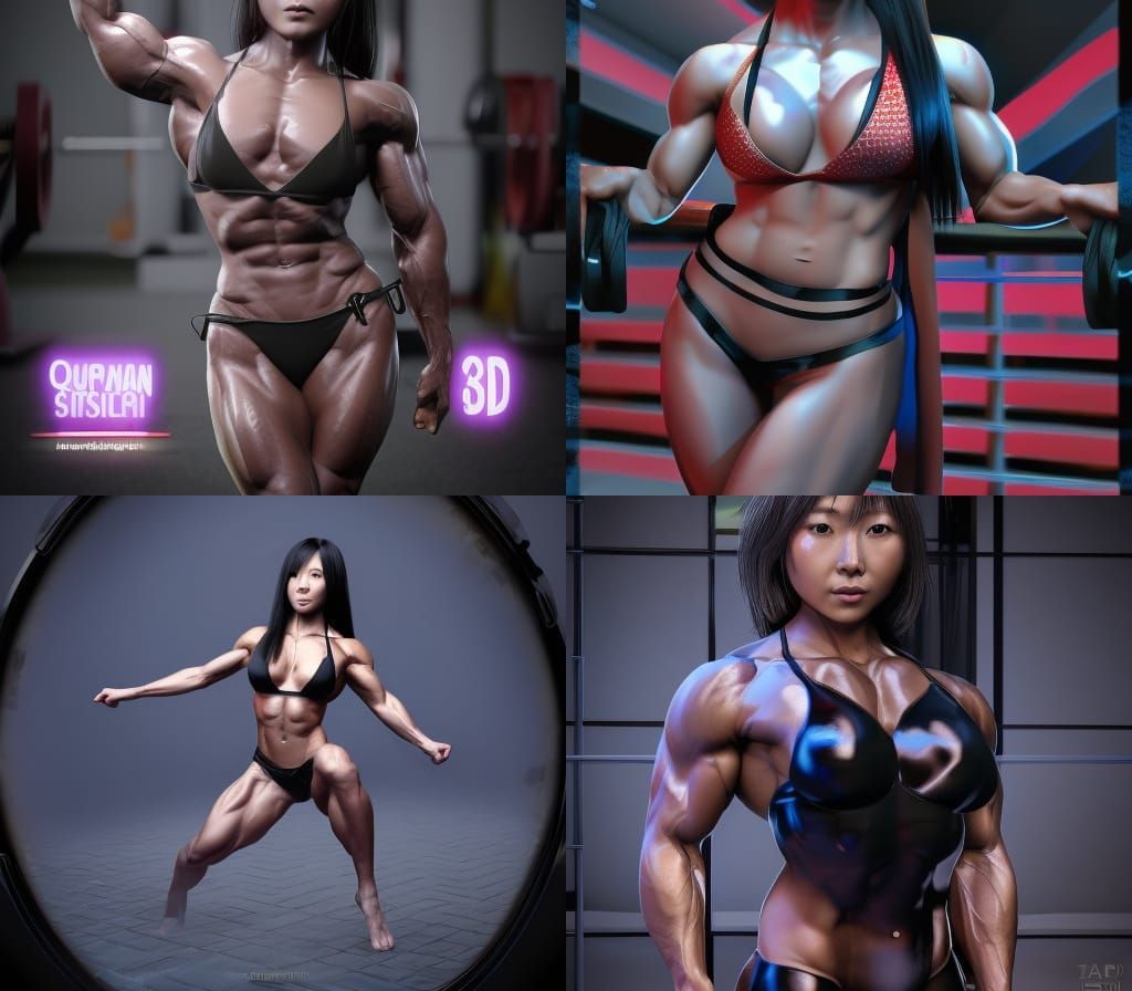 Japanese Bodybuilder in Black Bikini: Capcom Art Style