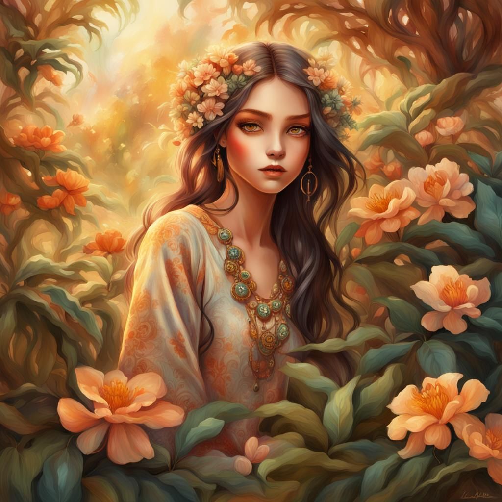 Woman in Garden: Digital Art Masterpiece